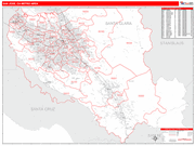 San Jose-Sunnyvale-Santa Clara Metro Area Wall Map Red Line Style